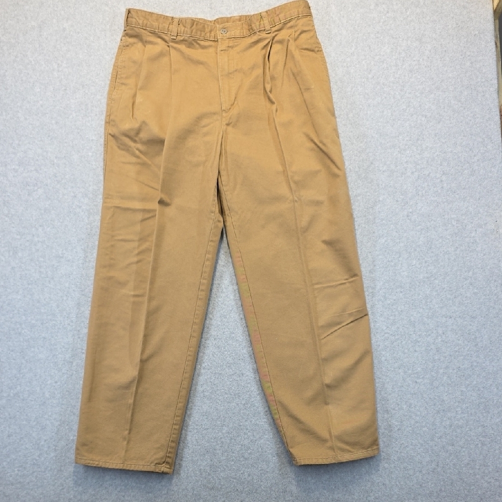 Men’s Khaki Work Pants 36x30 | 100% Cotton Pleated Front Straight Leg